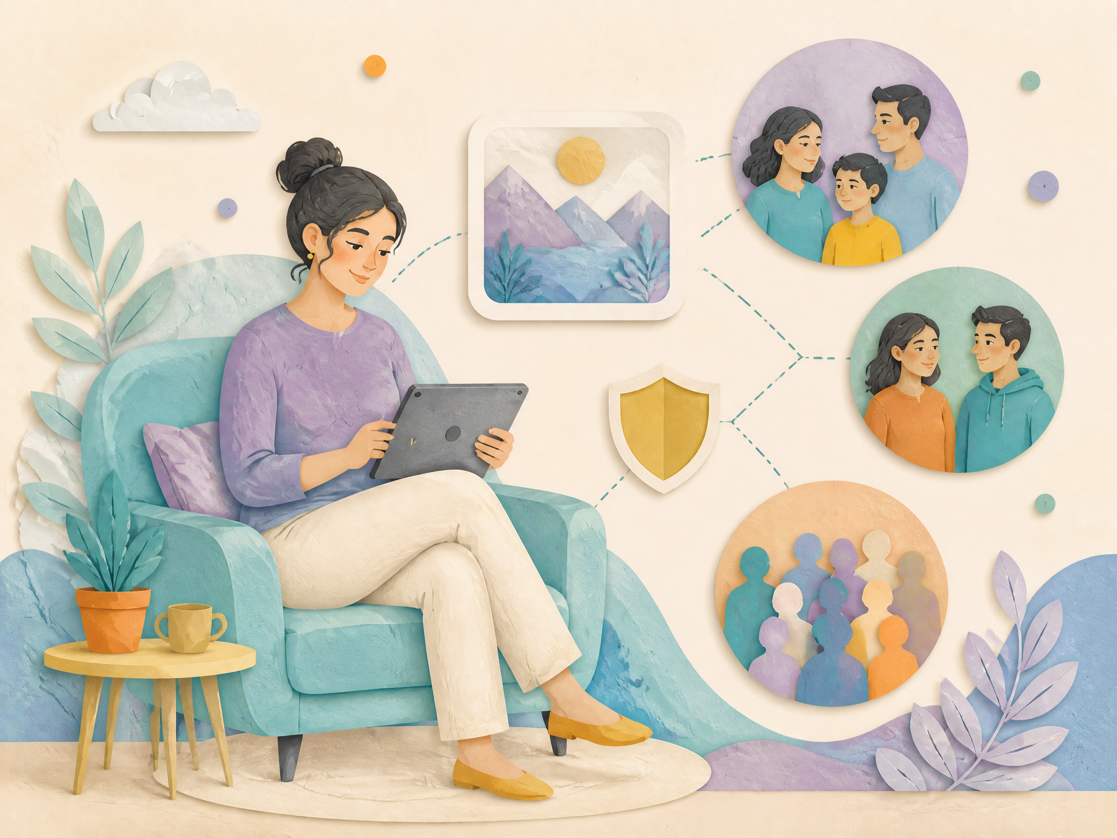 Illustration d’une personne regardant une publication entourée de cercles représentant plusieurs audiences.